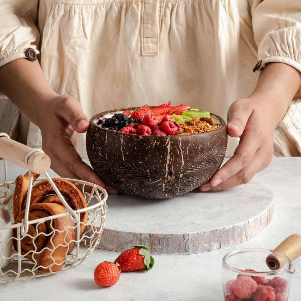 Eco-friendly Kokosnuss Schalen Set – 4er Set mit Löffeln & Strohhalmen-7