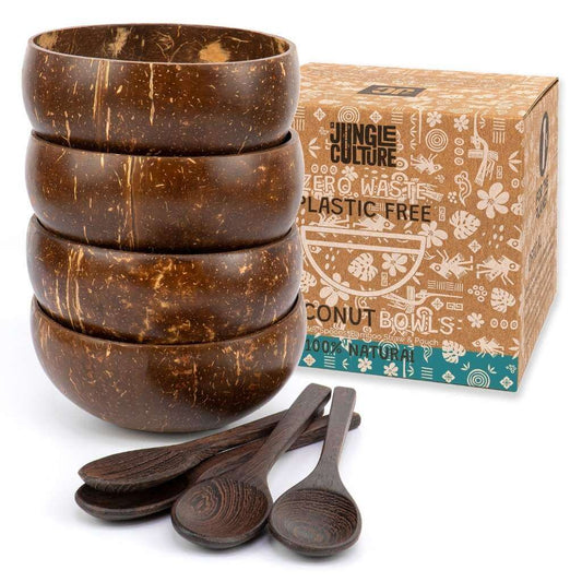 Eco-friendly Kokosnuss Schalen Set – 4er Set mit Löffeln & Strohhalmen-0